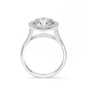 White Gold Round Shape Diamond Halo Twisted Shank Pave Engagement Ring With U Cut Setting